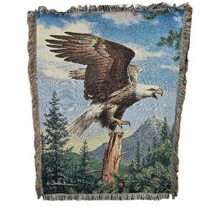 Joe Hautman American Bald Eagle Throw Blanket Colorful Fringe Tapestry Patriotic